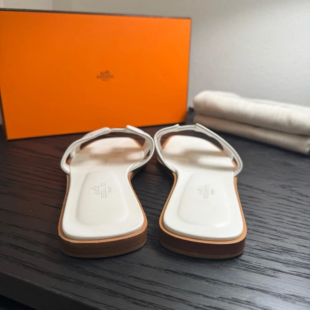 Hermes Oran Sandals Leather White 37 - Picture 6 of 9